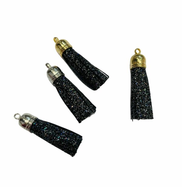 60111410 Borla para llavero - Negro glitter 5 piezas