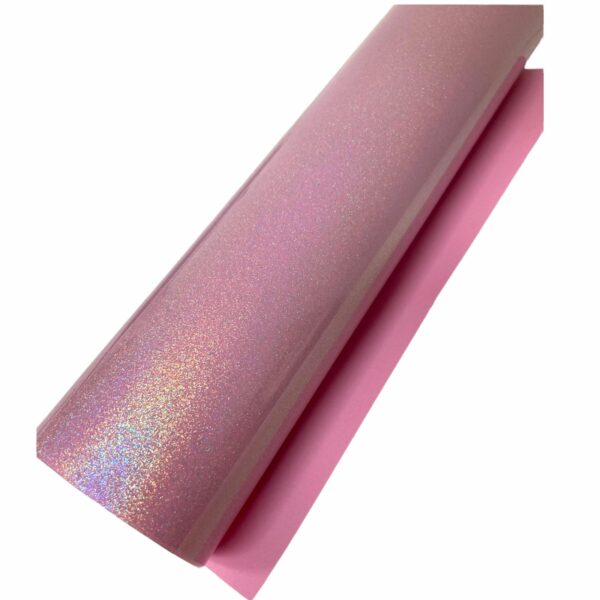 44121635 Rollo de vinil textil 30cm x 50cm. Color Rosa Glitter Holograma