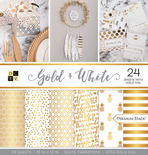 14111519 Colección DCWV - PREMIUM - 12" X 12" - GOLD & WHITE PS-005-00599